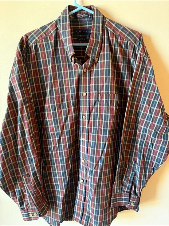 Van Heusen Other - Van Heusen Men's Burgundy and Navy Plaid Button-Down Shirt. Size XL